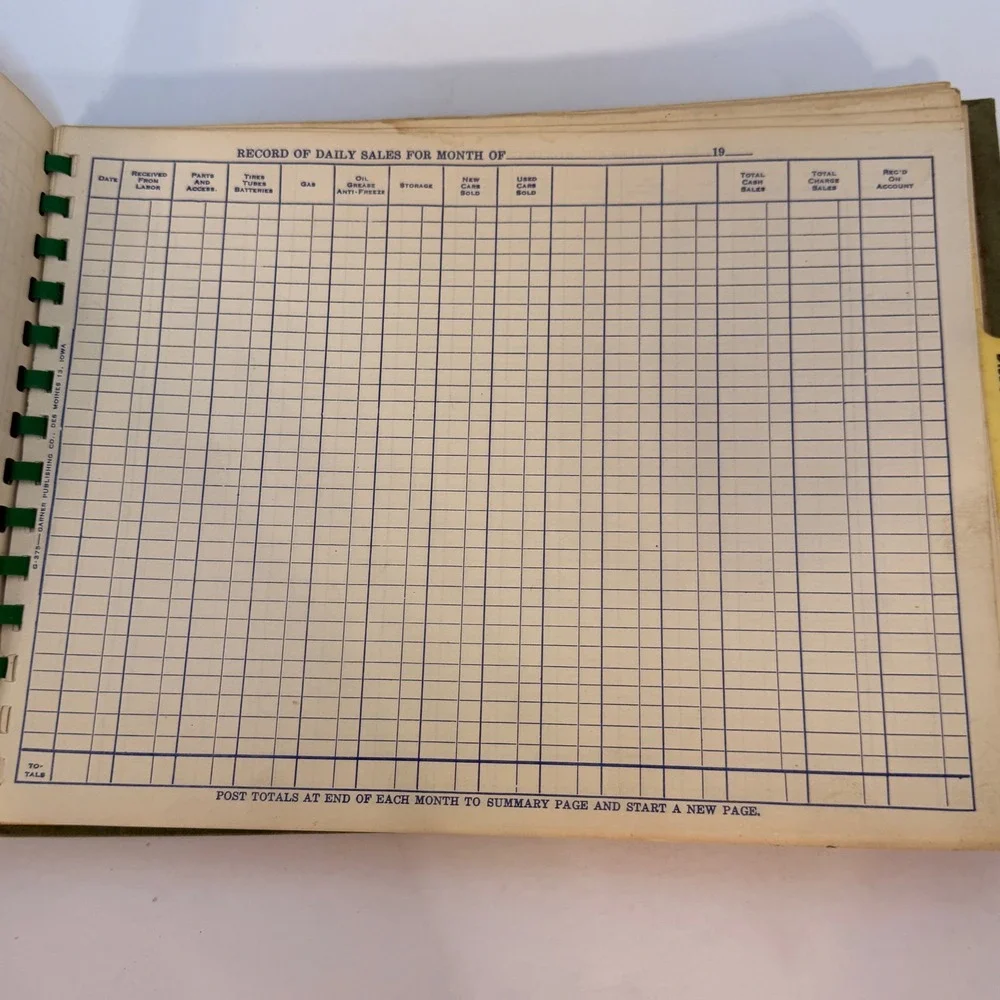 Vintage Garners Garage System G-375 Record Book Ledger Automotive Green Iowa - Picture 6 of 7